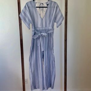 Crystal Sky Striped Romper with Plunging Neckline